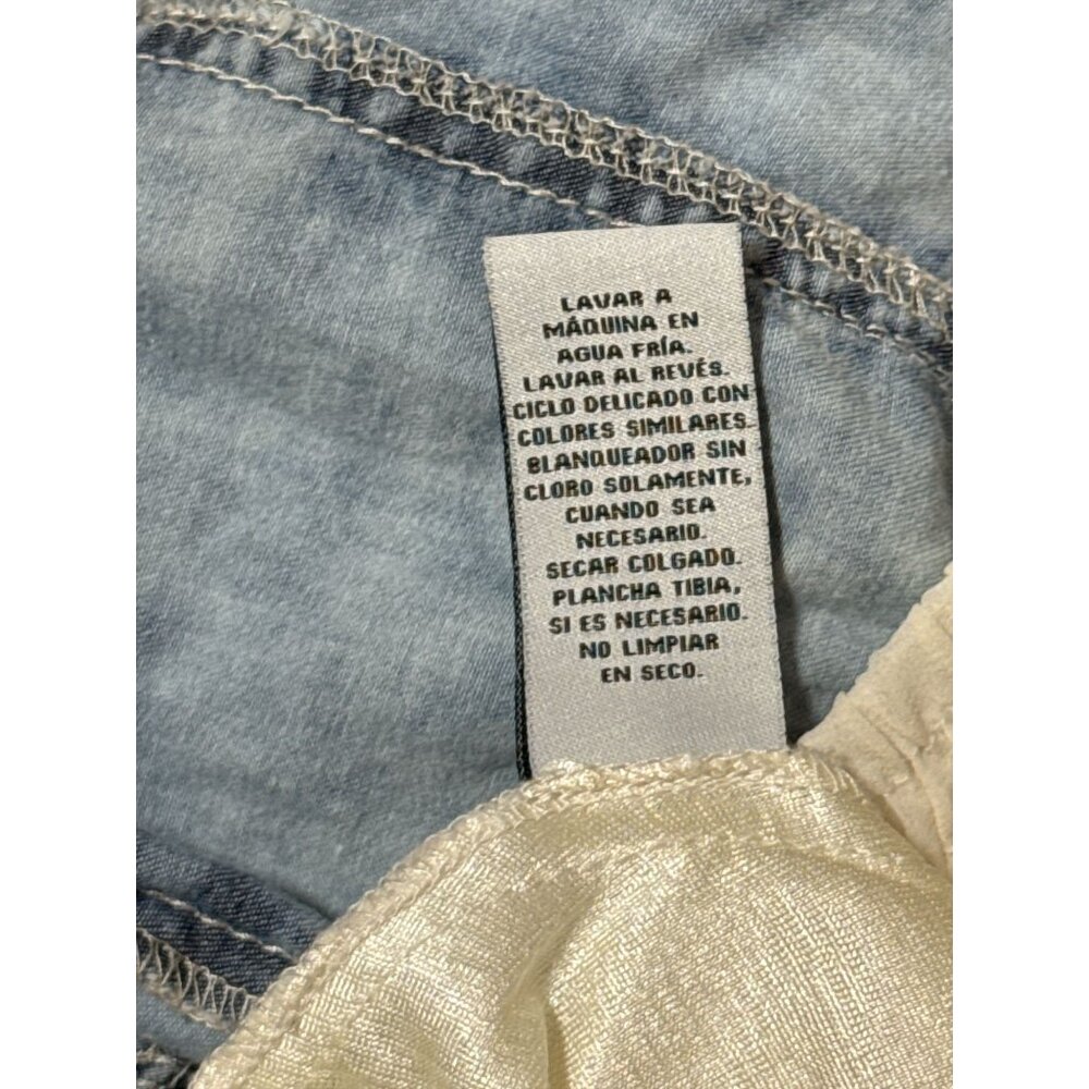 Guess Girls Size 8 Denim Chiffon Sleeveless Dress With Tie Waist & Frayed Edges - Picture 7 of 9